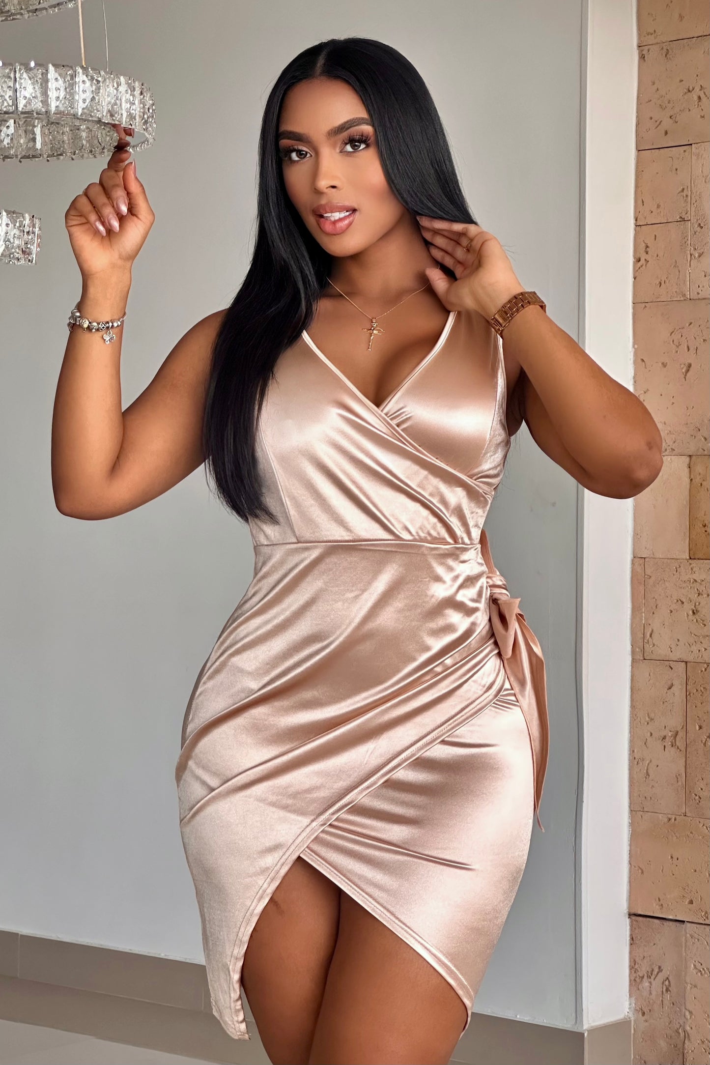 VESTIDO MOÑO SATIN LATERAL - 88021