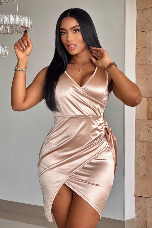 VESTIDO MOÑO SATIN LATERAL - 88021