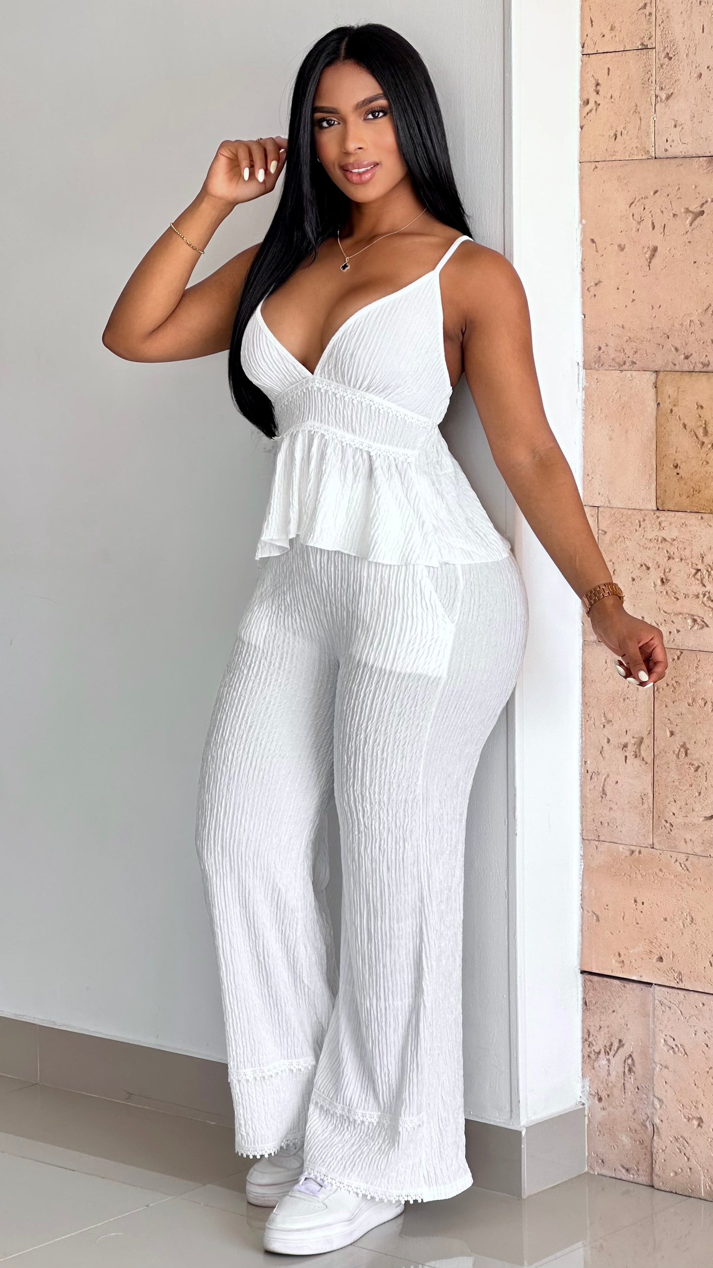 CONJUNTO BLUSA TIRAS GUIPIUR ACANALADA STRETCH - 37027