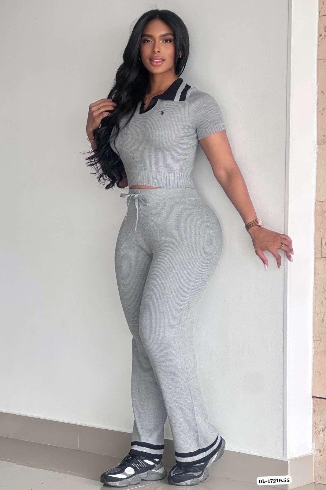 CONJUNTO LARGO TIPO POLO EN HILO - DL-17219