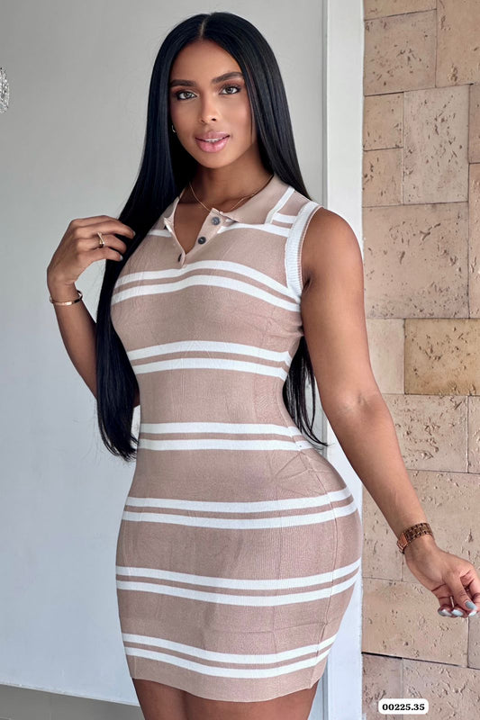 VESTIDO DE HILO RAYAS CUELLA MANGA SISA - 00225