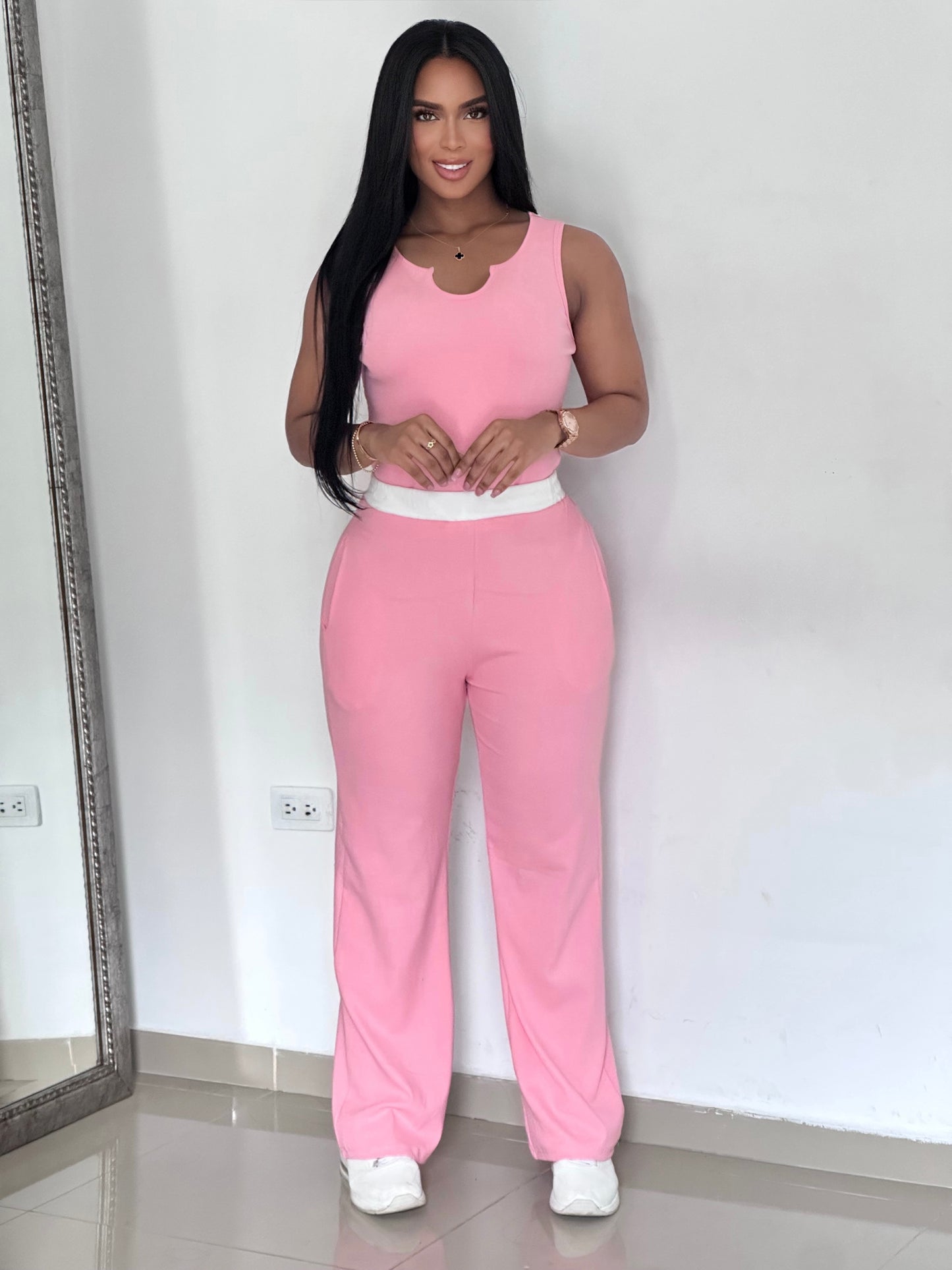 CONJUNTO LARGO DE RIB PRETINA BLANCA BLUSA SIZA - TZ4006