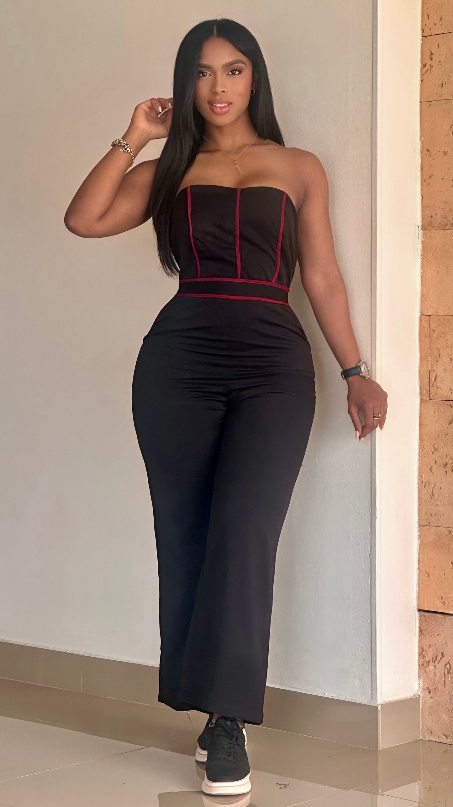 ENTERIZO CHALIS STRAPLE CON BORDES NEGROS - 90768