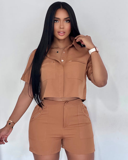 CONJUNTO SHORT CAMISA DE CUELLO CON BOTONES - 71057
