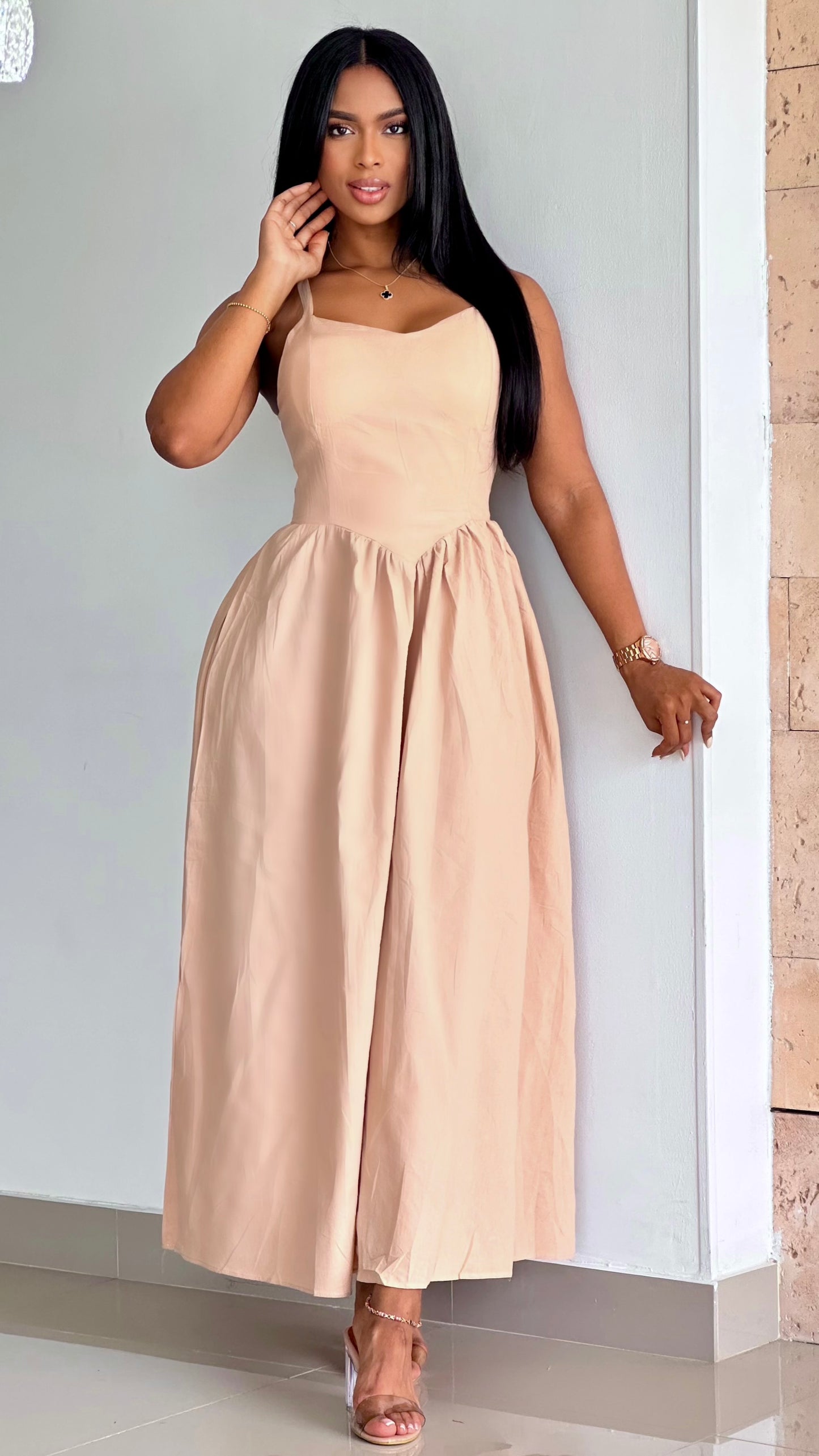 VESTIDO LARGO TIPO CORSET POPELINA - 21641