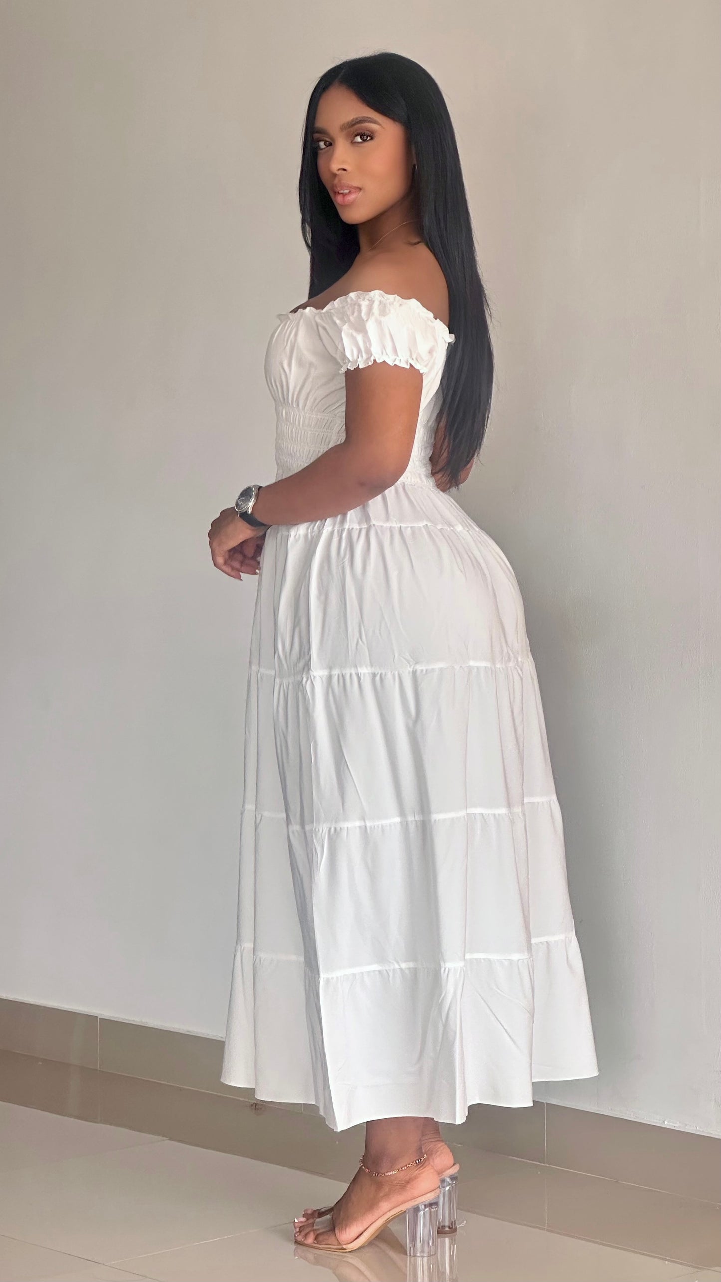 VESTIDO CHALIS TIPO CAMPESINO ENRESORTADO CON BOTONES DE LUJO - 37003