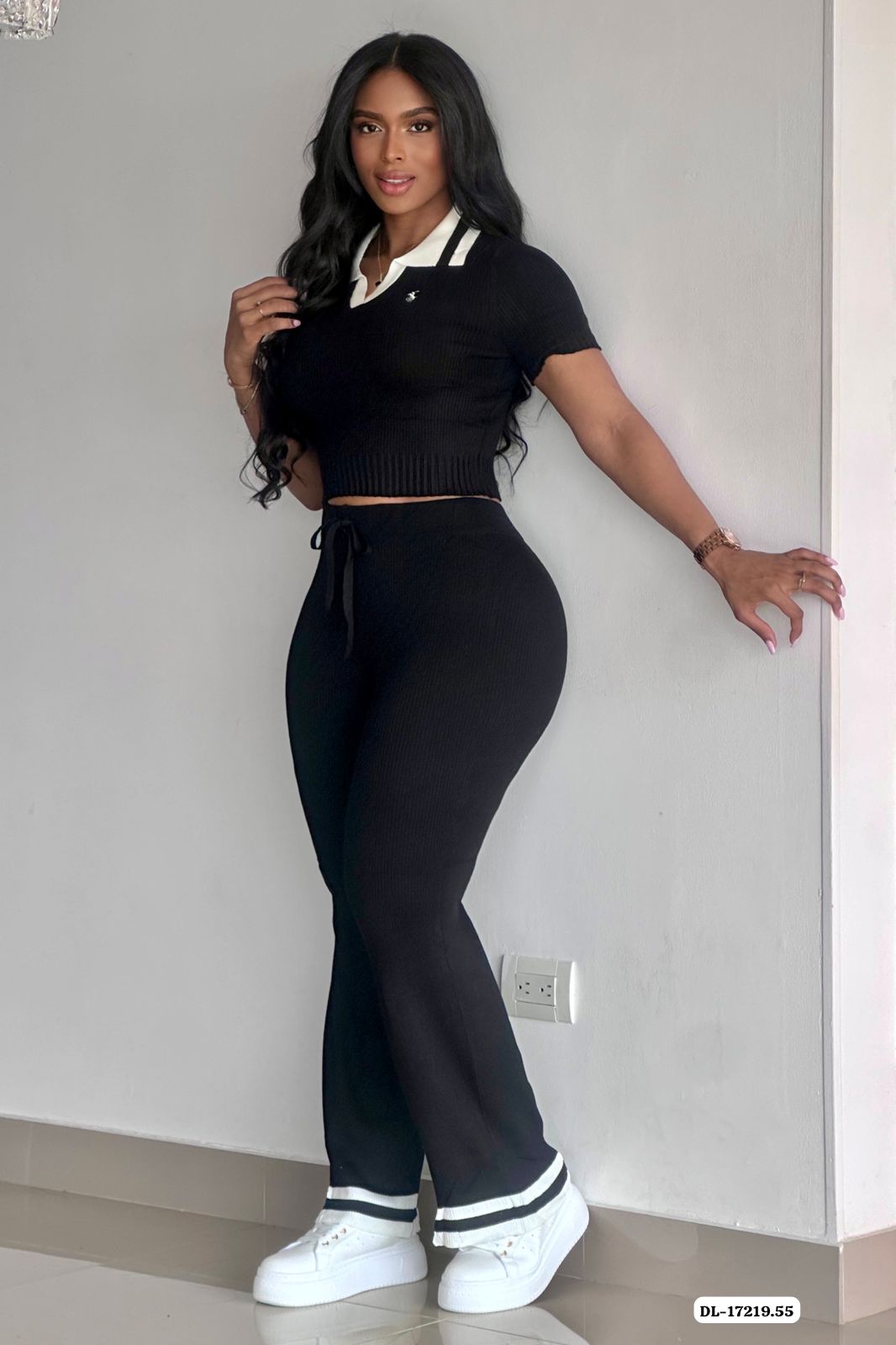 CONJUNTO LARGO TIPO POLO EN HILO - DL-17219