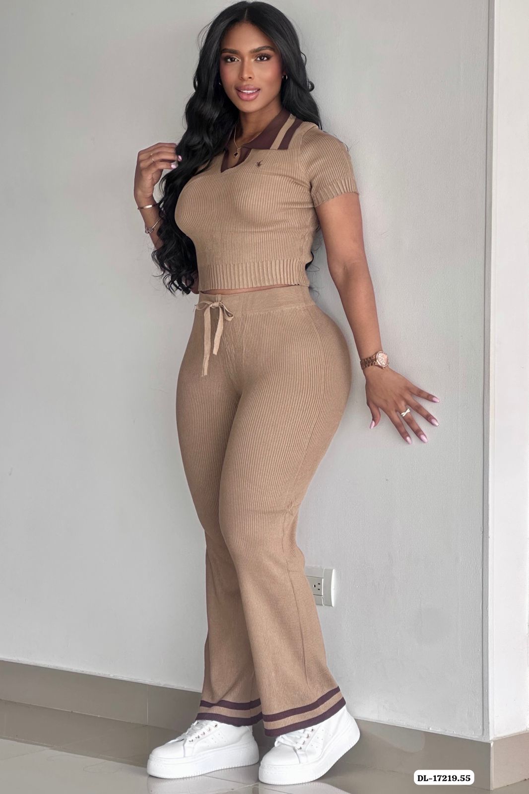 CONJUNTO LARGO TIPO POLO EN HILO - DL-17219