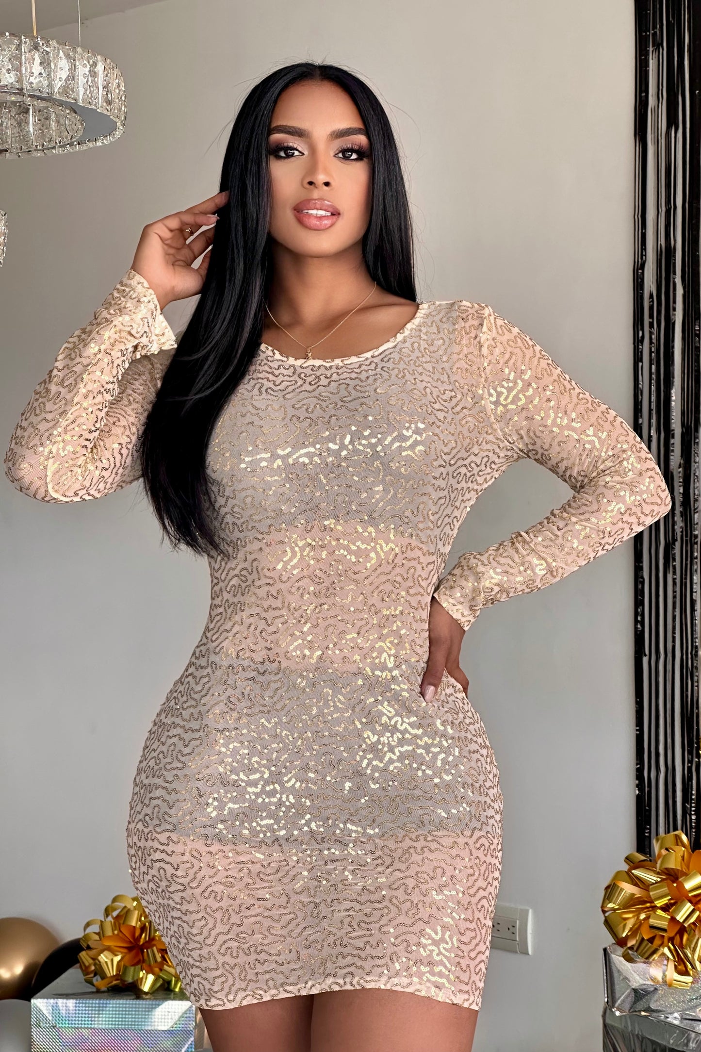 VESTIDO MANGA LARGA TRANSPARENTE - OZ-499