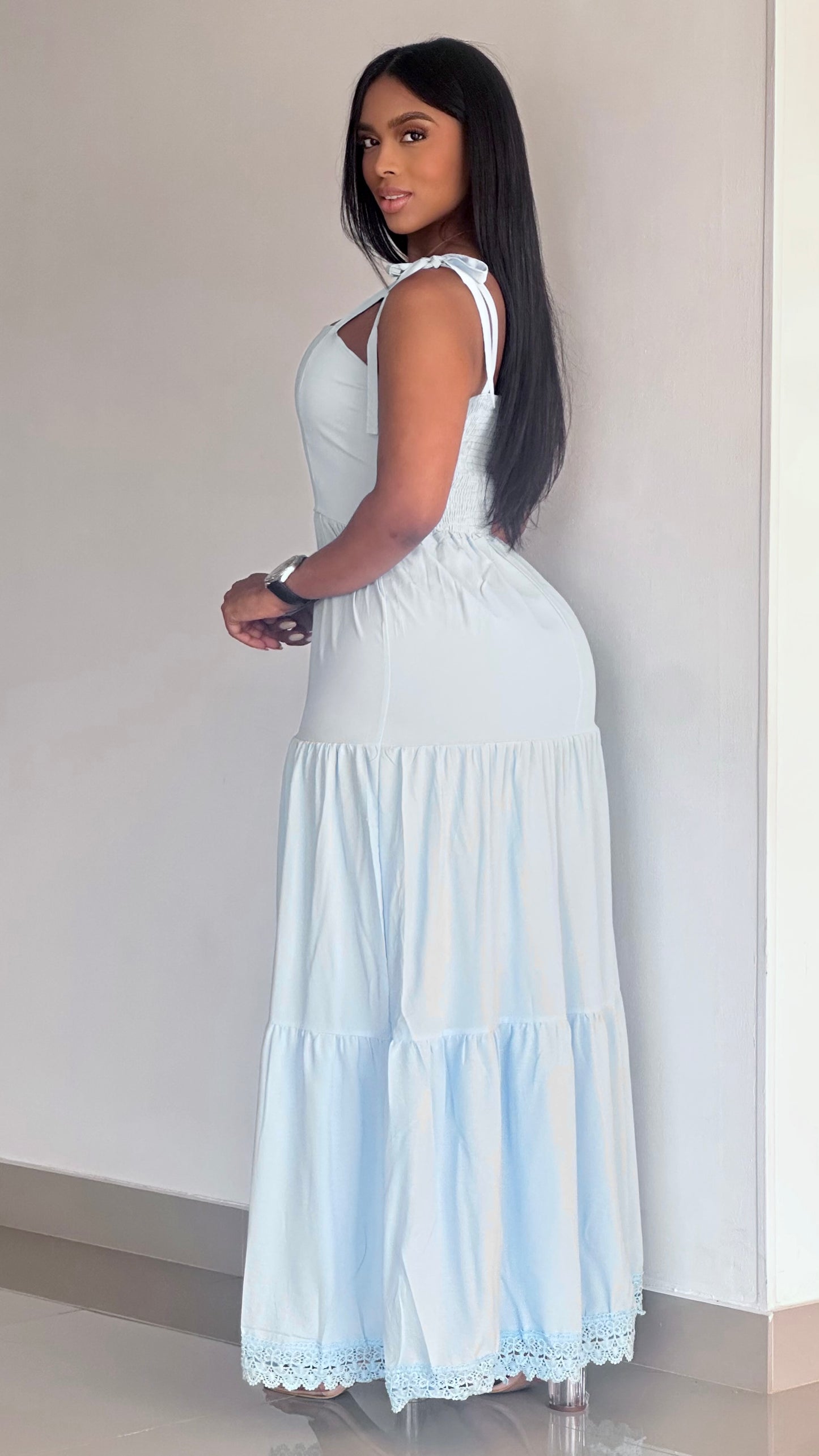 VESTIDO DE AMARRAR GUIPIUR Y TIRA DE AMARRAR EN HOMBRO - 41254