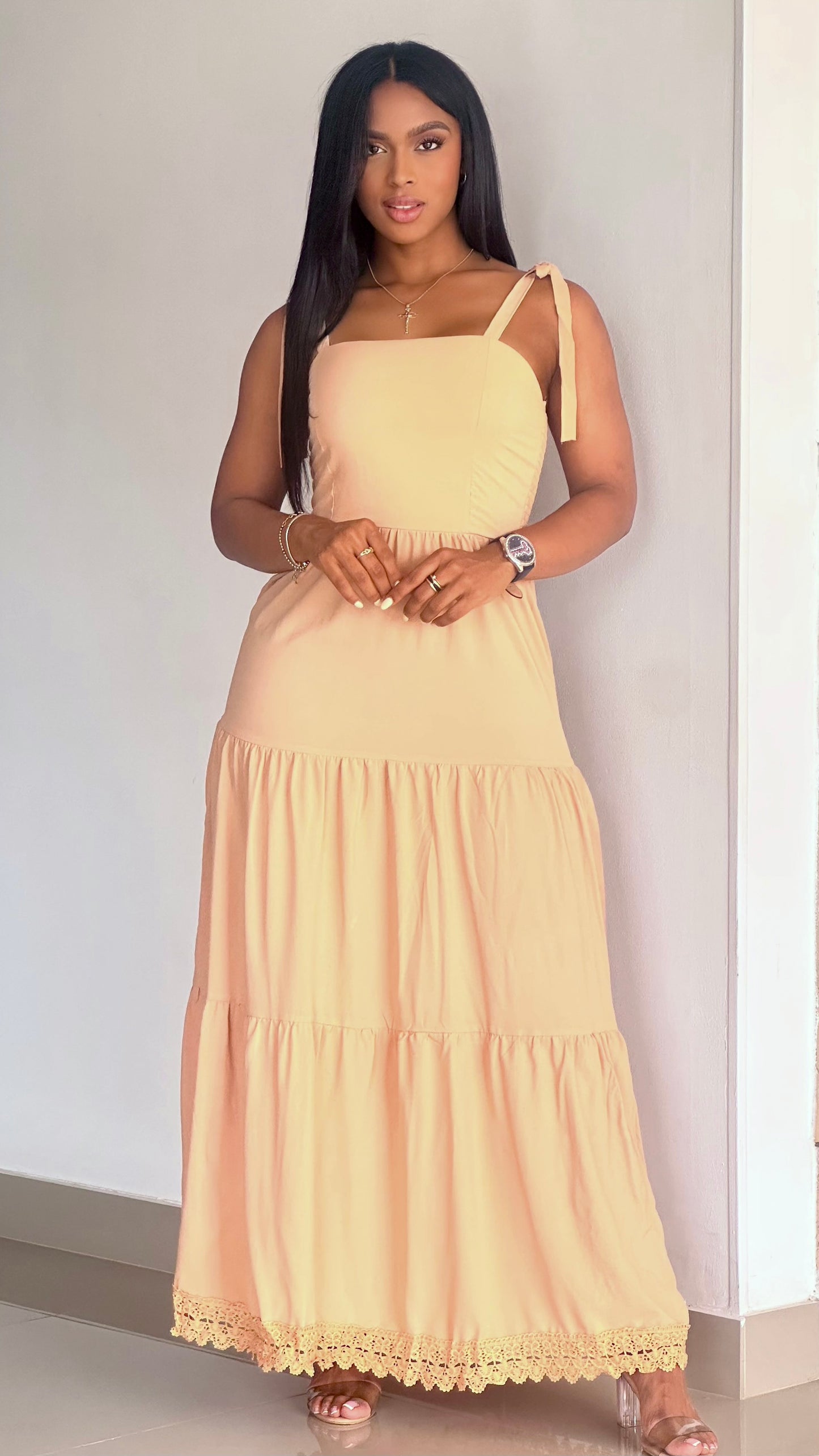 VESTIDO DE AMARRAR GUIPIUR Y TIRA DE AMARRAR EN HOMBRO - 41254