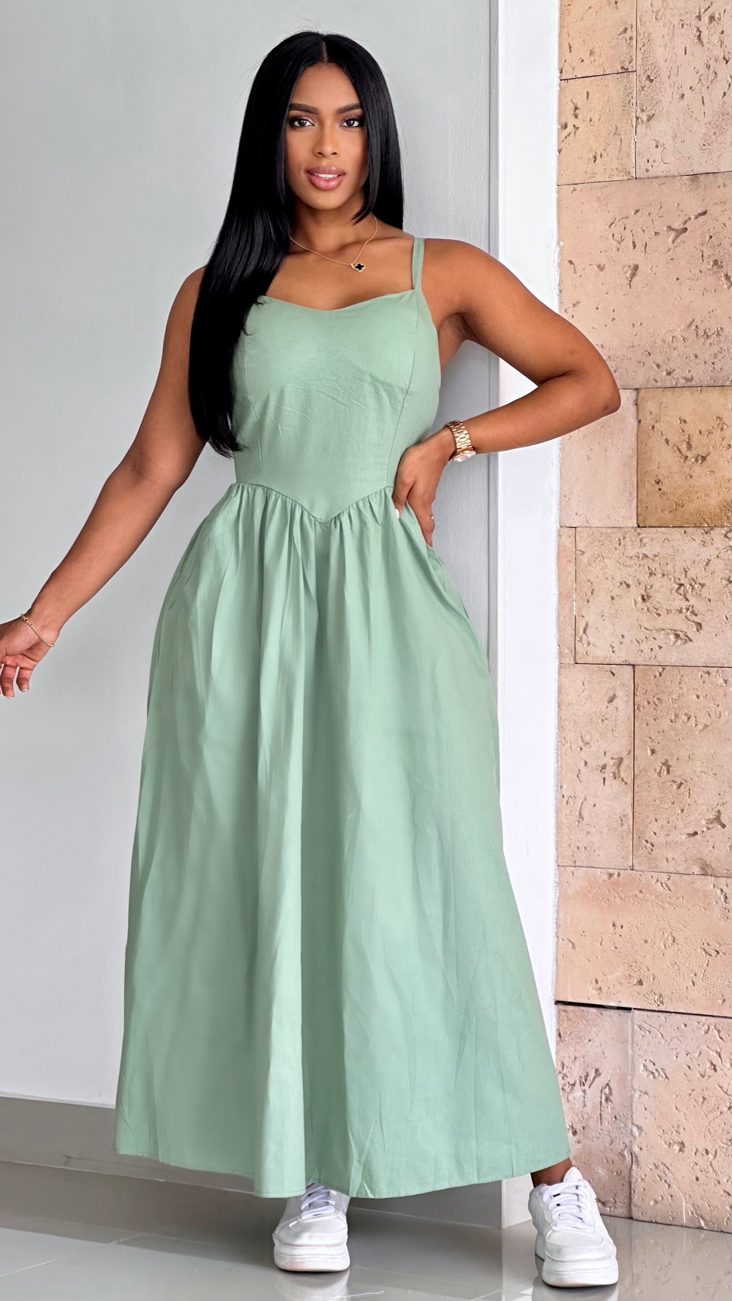 VESTIDO LARGO TIPO CORSET POPELINA - 21641