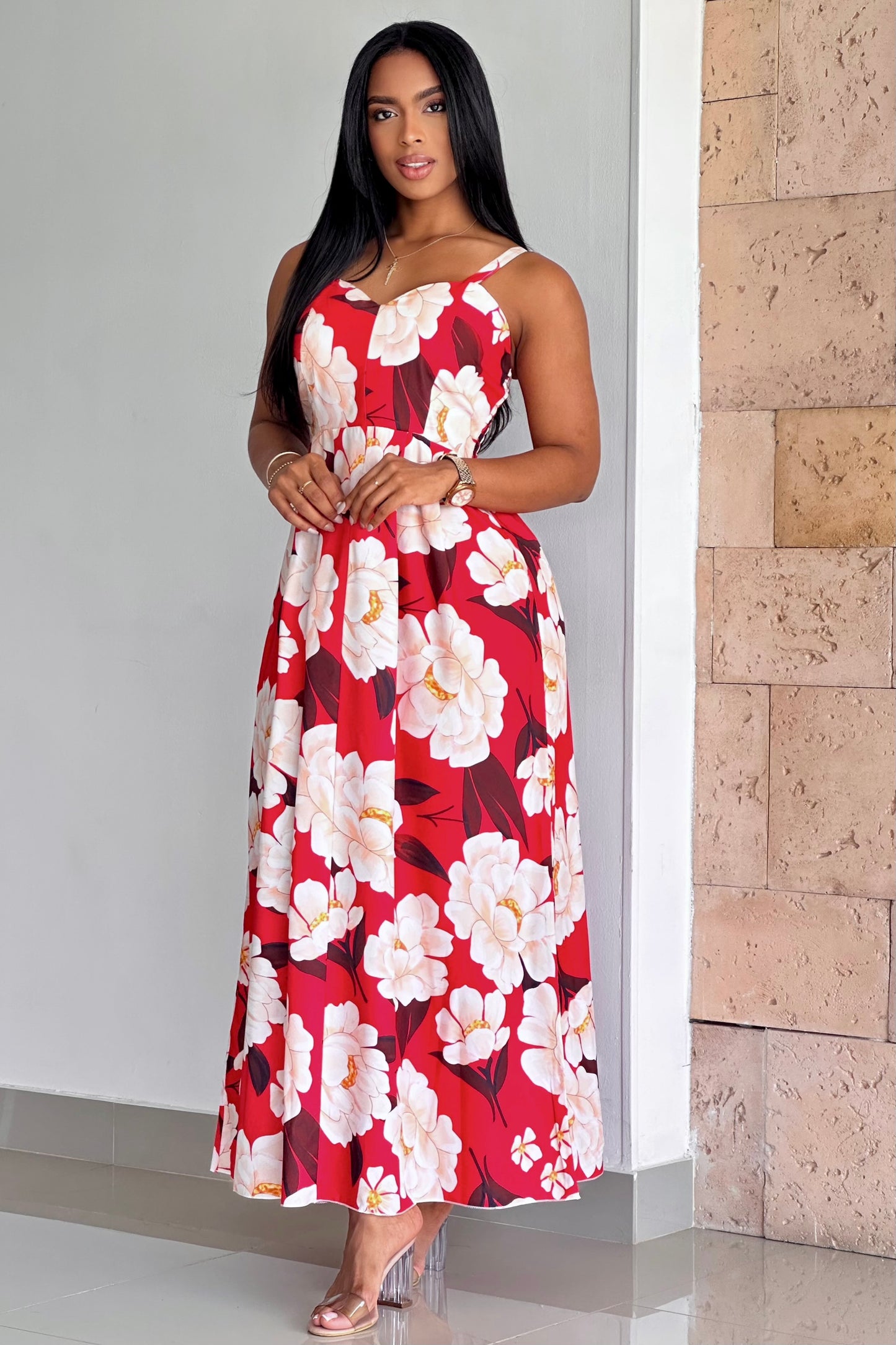 VESTIDO LARGO FLORES EN CHALIS - 08257