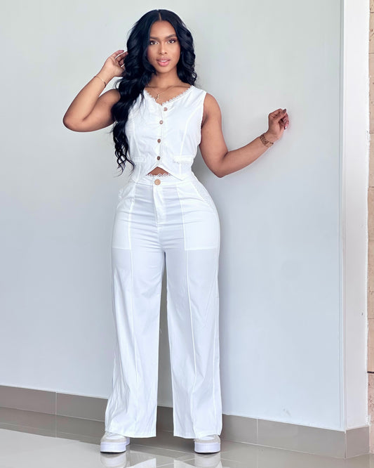 CONJUNTO TIPO CHALECO BORDE GUIPIUR BLUSA CON BOLSILLO - 08068