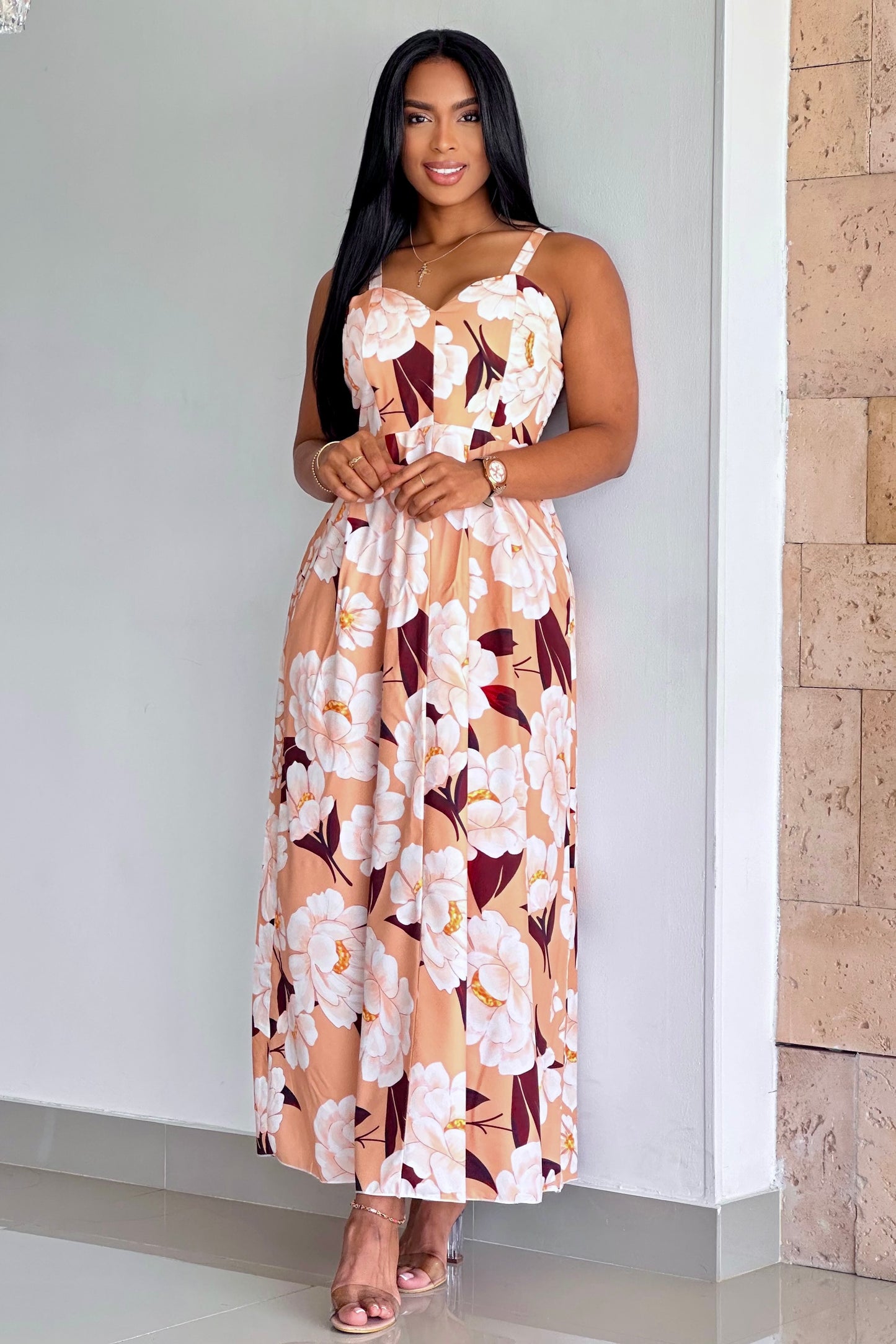 VESTIDO LARGO FLORES EN CHALIS - 08257