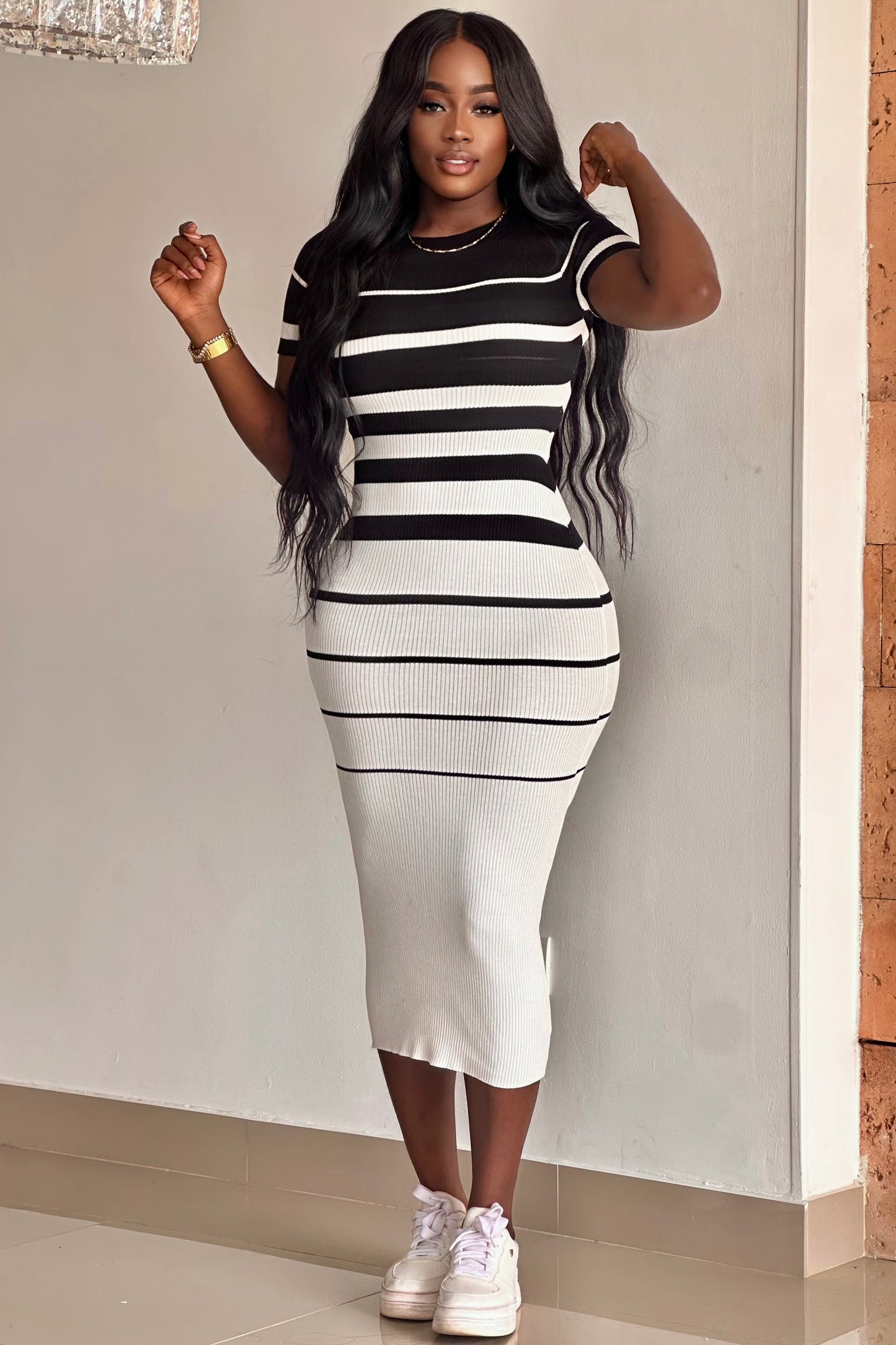 VESTIDO EN HILO CON MANGAS RAYAS - 12085