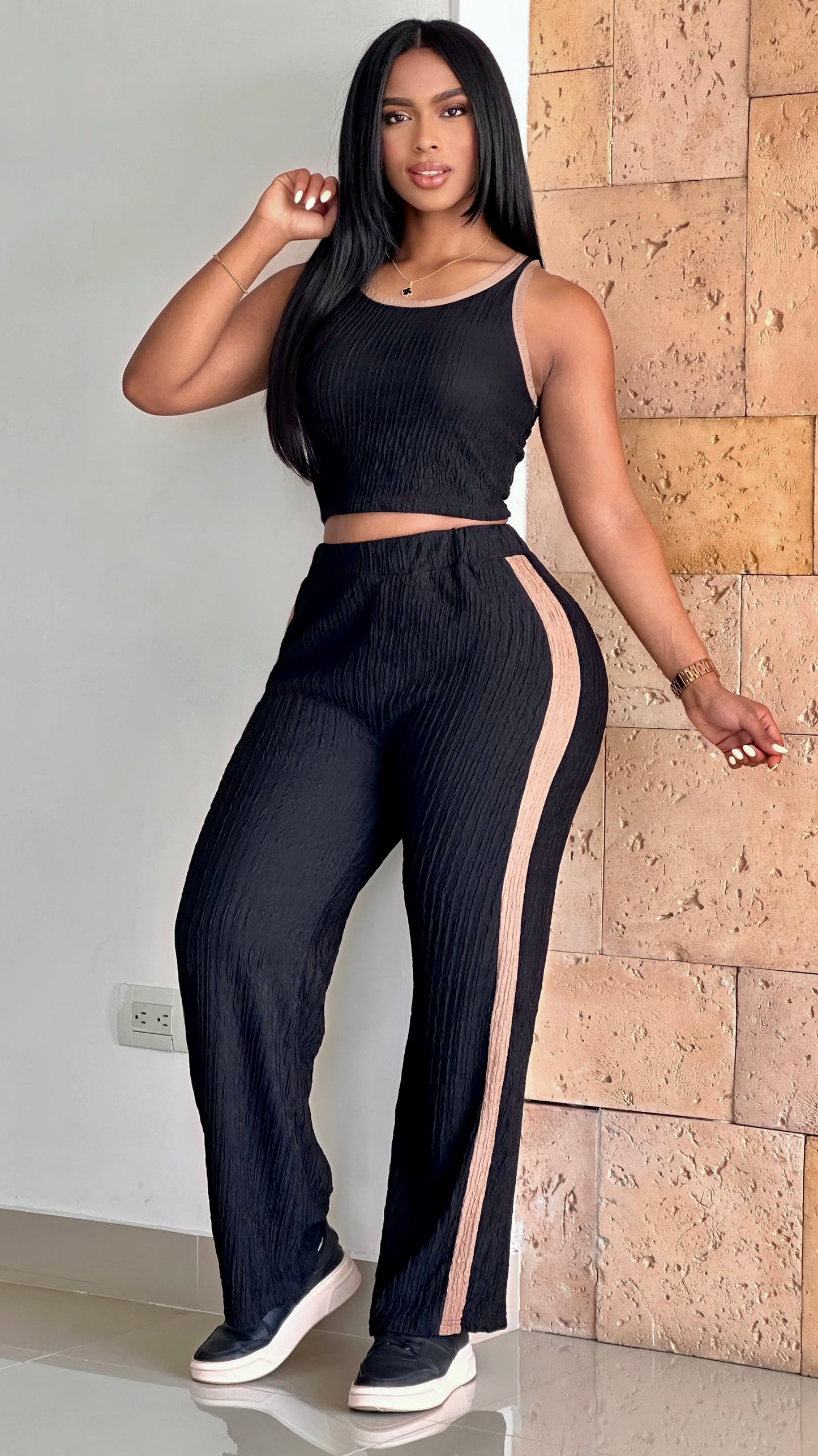 CONJUNTO LARGO BLUSA SIZA BASICO ACANALADO STRETCH  - 37034