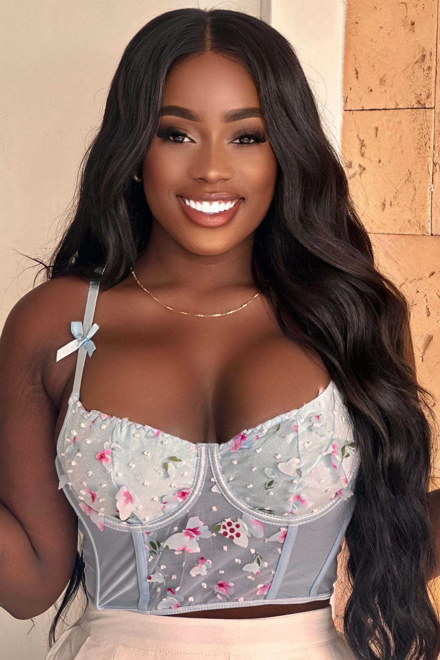 CORSET TIRAS CON MOÑO APLIQUES MARIPOSA - GM2516