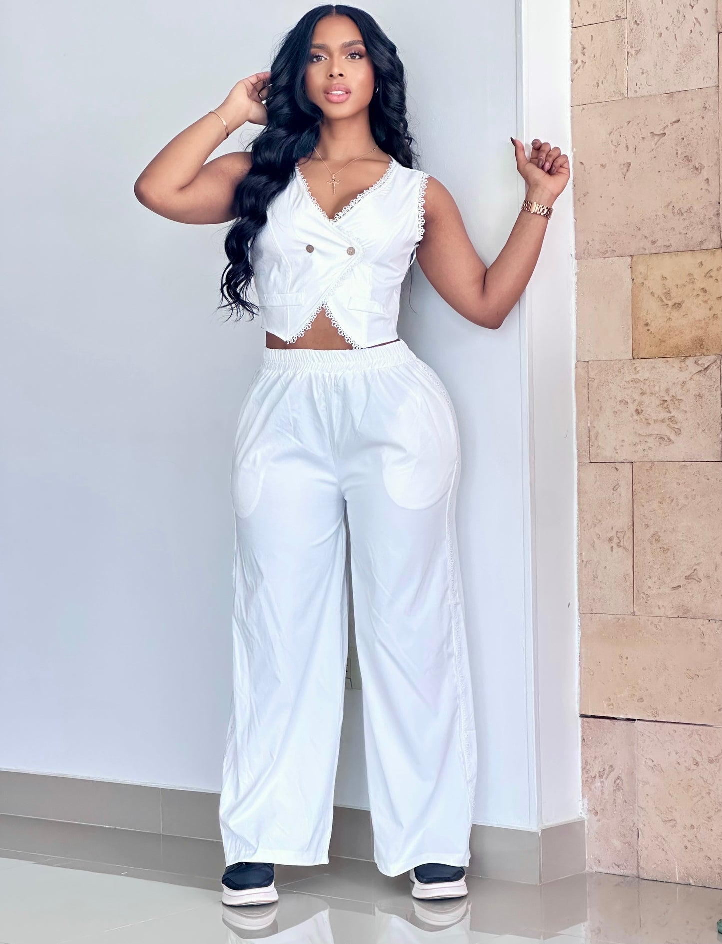 CONJUNTO BORDE GUIPIUR BLUSA CON BOLSILLO - 08051
