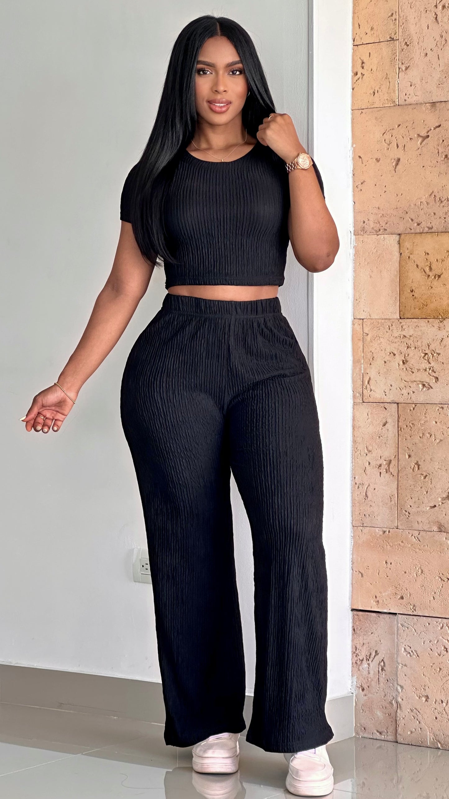 CONJUNTO BASICO BLUSA MANGA ACANALADA STRETCH - 36500