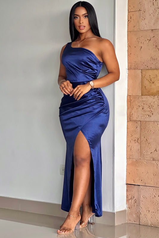 VESTIDO SATIN MEDIO HOMBRO - 24024