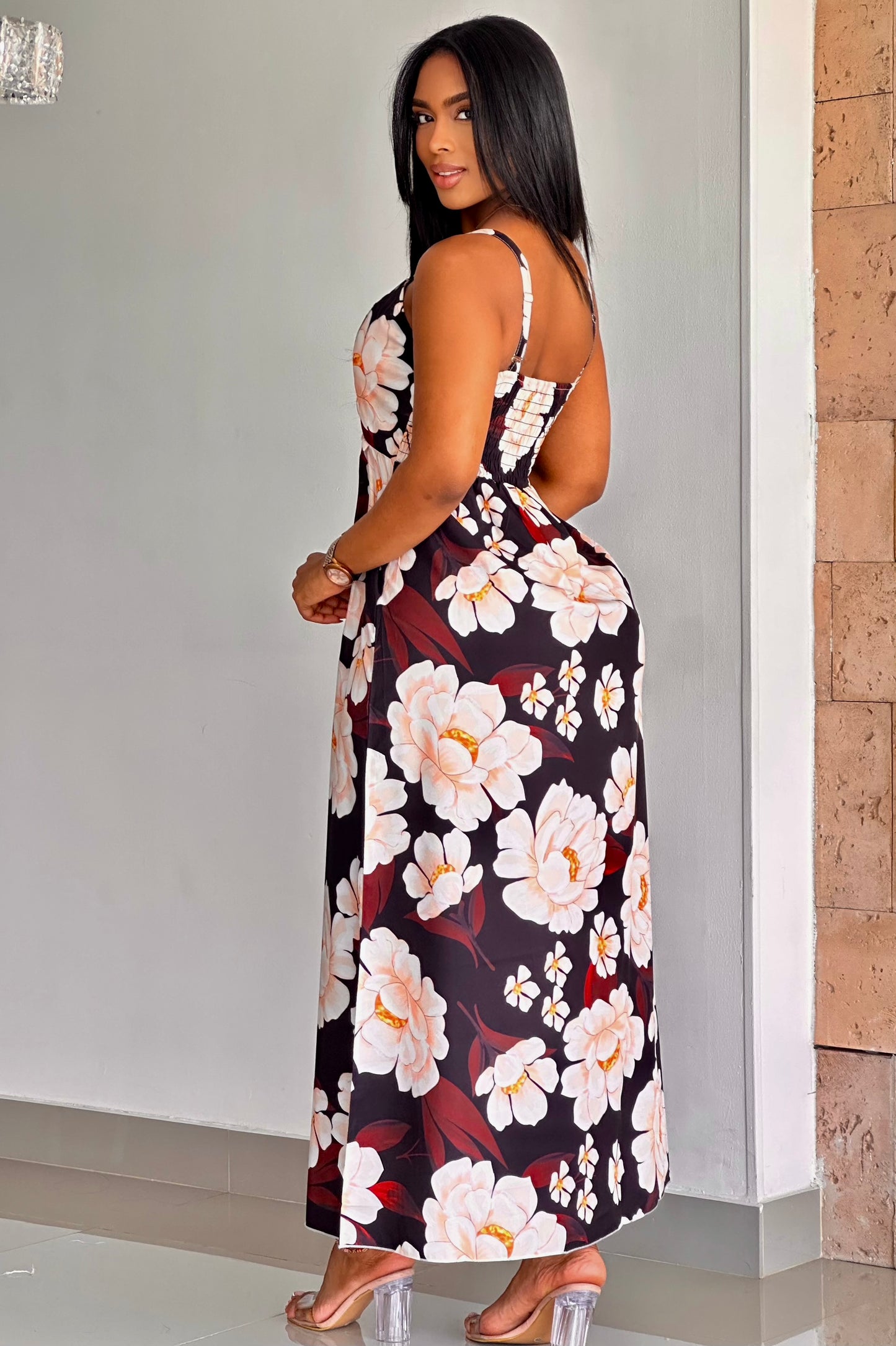 VESTIDO LARGO FLORES EN CHALIS - 08257