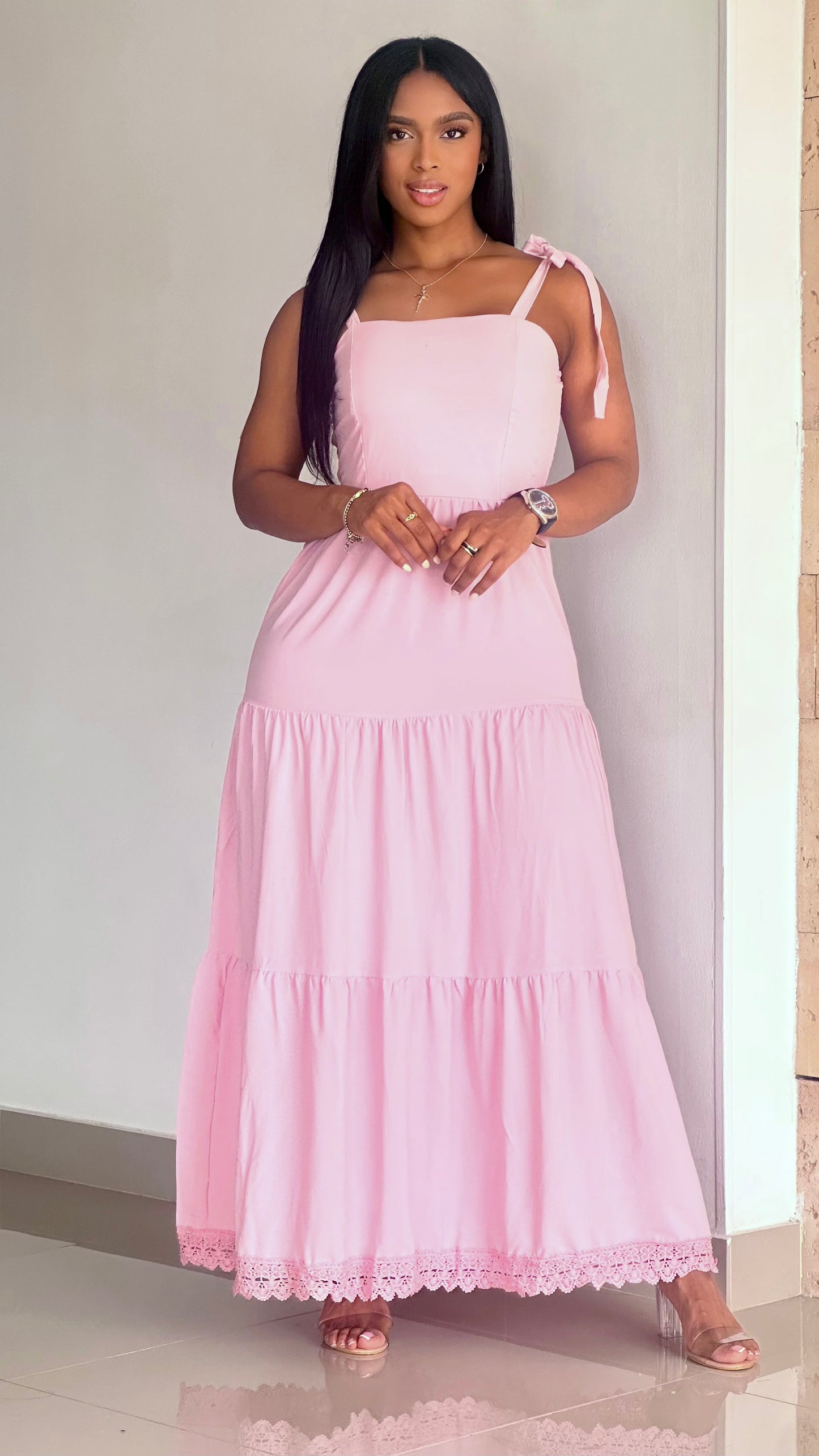 VESTIDO DE AMARRAR GUIPIUR Y TIRA DE AMARRAR EN HOMBRO - 41254