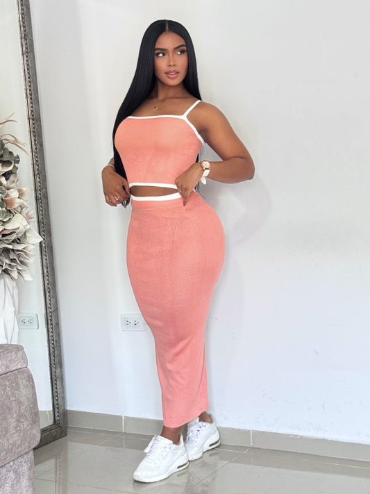 CONJUNTO EN HILO FALDA LARGA SESGO BLANCO - MZ5418