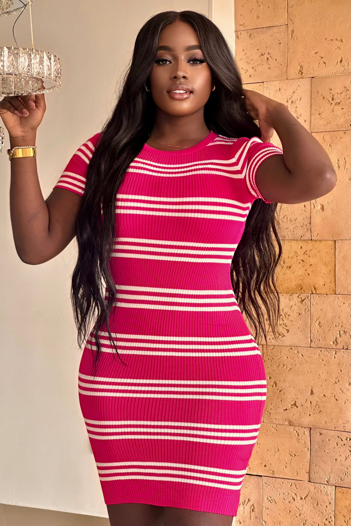 VESTIDO BASICO RAYAS MANGA TELA HILO - 31385