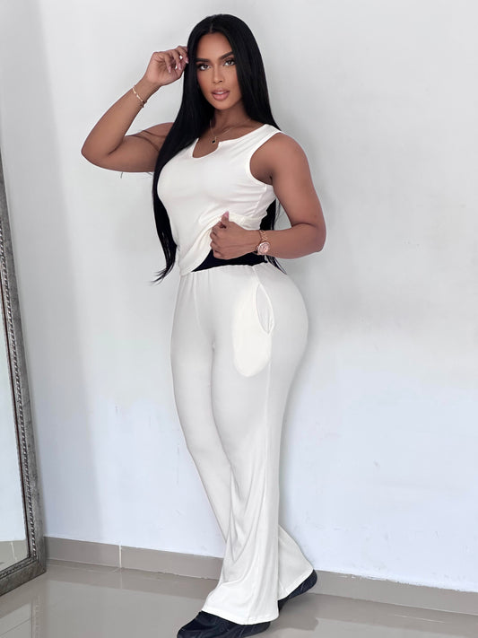 CONJUNTO LARGO DE RIB PRETINA BLANCA BLUSA SIZA - TZ4006