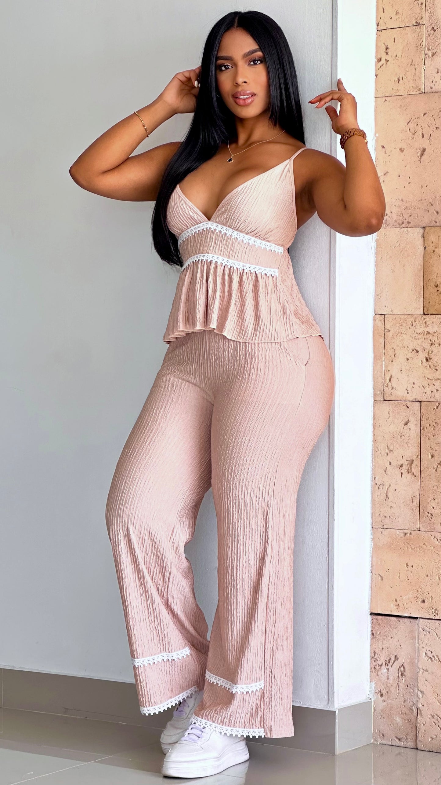 CONJUNTO BLUSA TIRAS GUIPIUR ACANALADA STRETCH - 37027