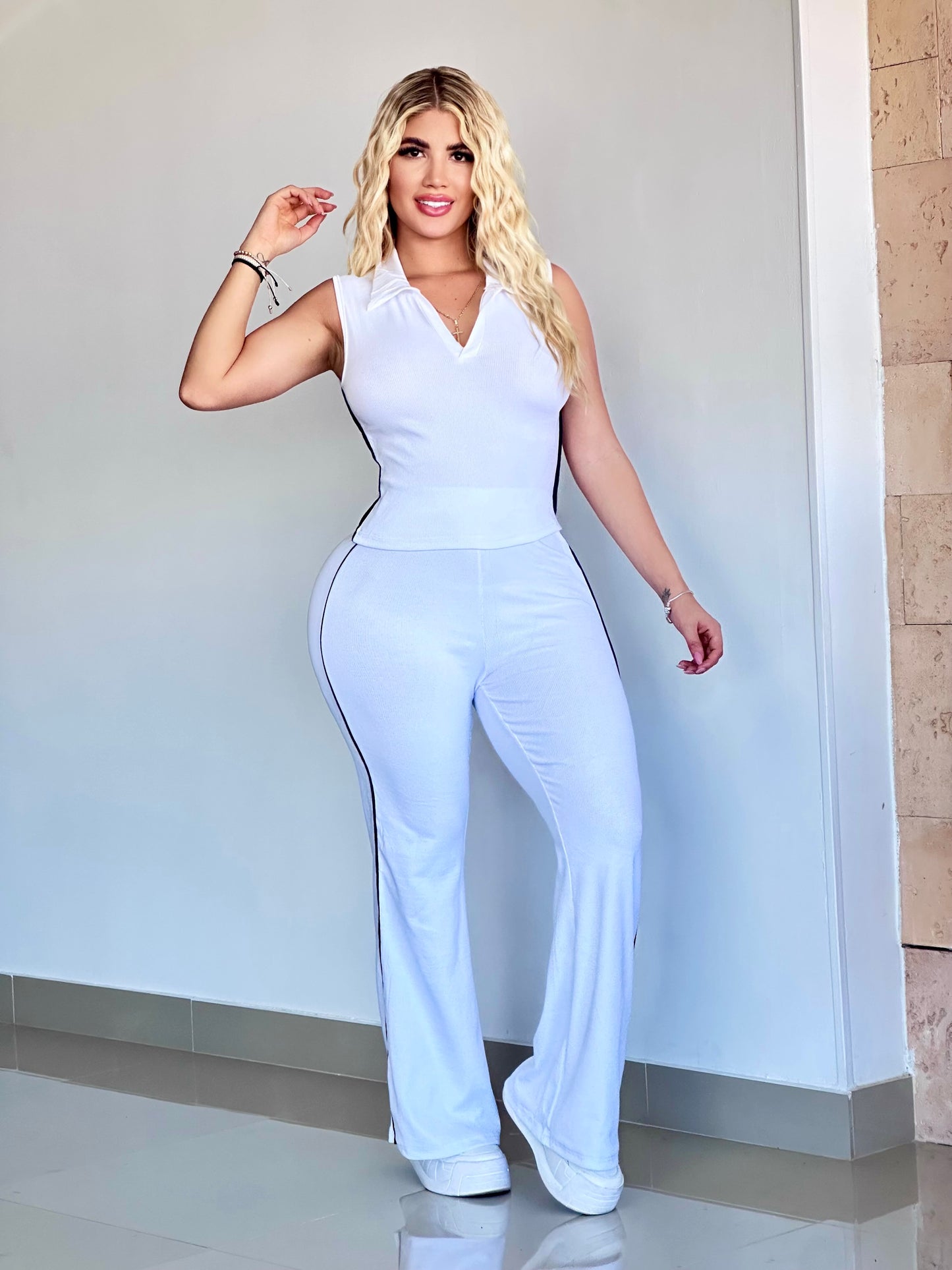 CONJUNTO LARGO BLUSA SIZA TIPO POLO RAYA LATERAL - 40325