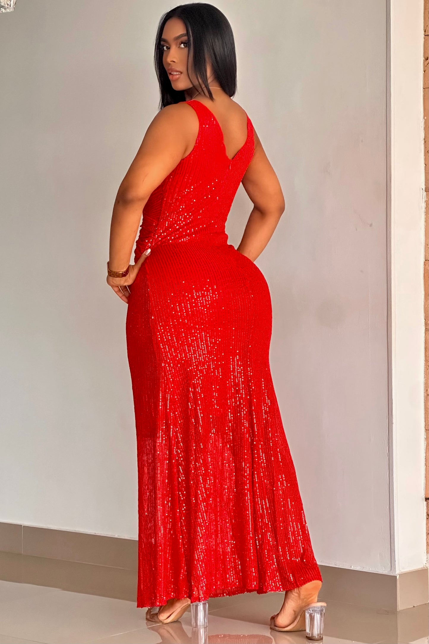 VESTIDO LARGO LENTEJUELA ESCOTE EN V - 23836