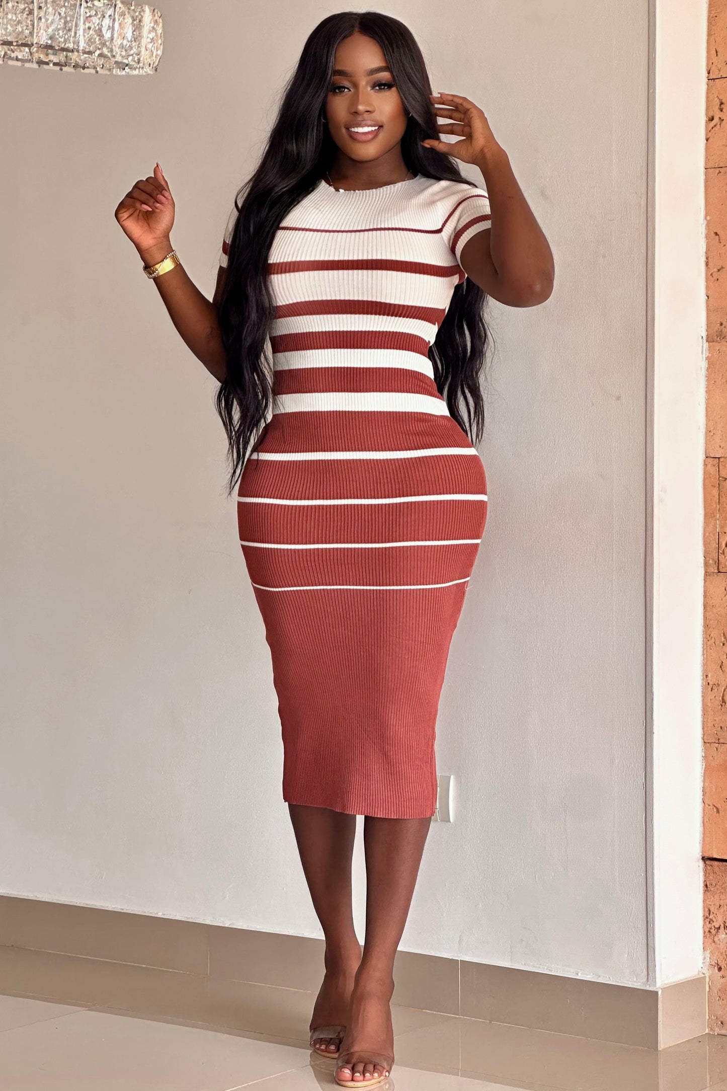 VESTIDO EN HILO CON MANGAS RAYAS - 12085