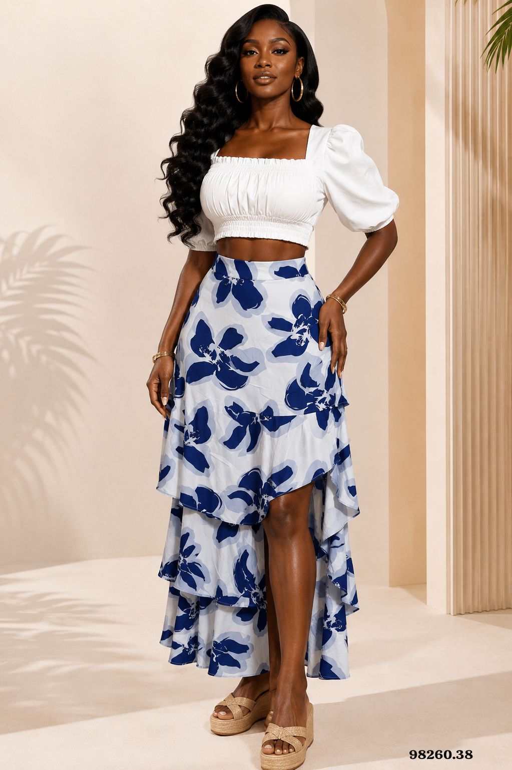 CONJUNTO BLUSA CON FALDA DE FLORES - 98260