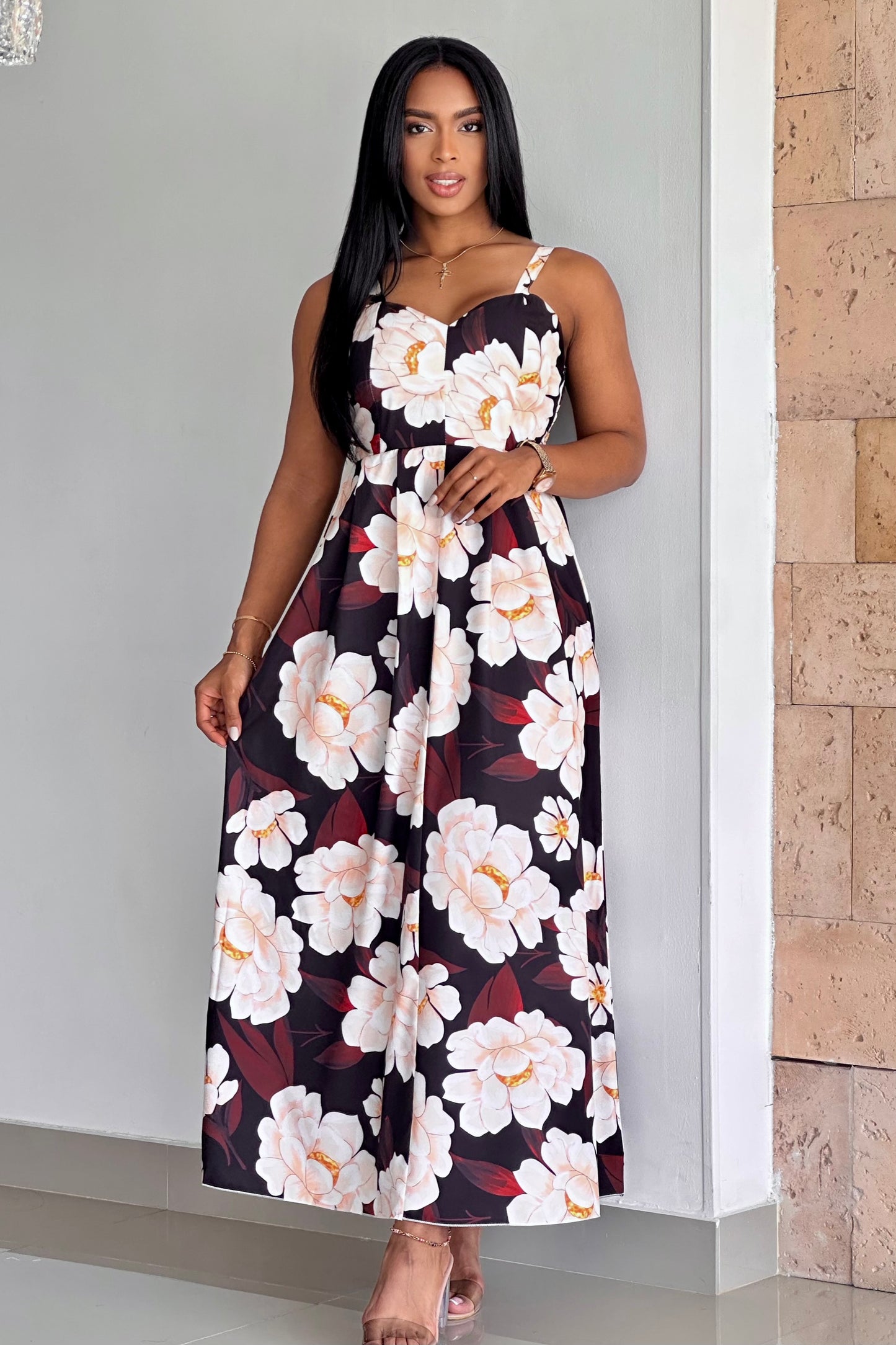 VESTIDO LARGO FLORES EN CHALIS - 08257