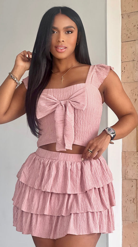 CONJUNTO ACANALADO EN FALDA CON MOÑO - 36555