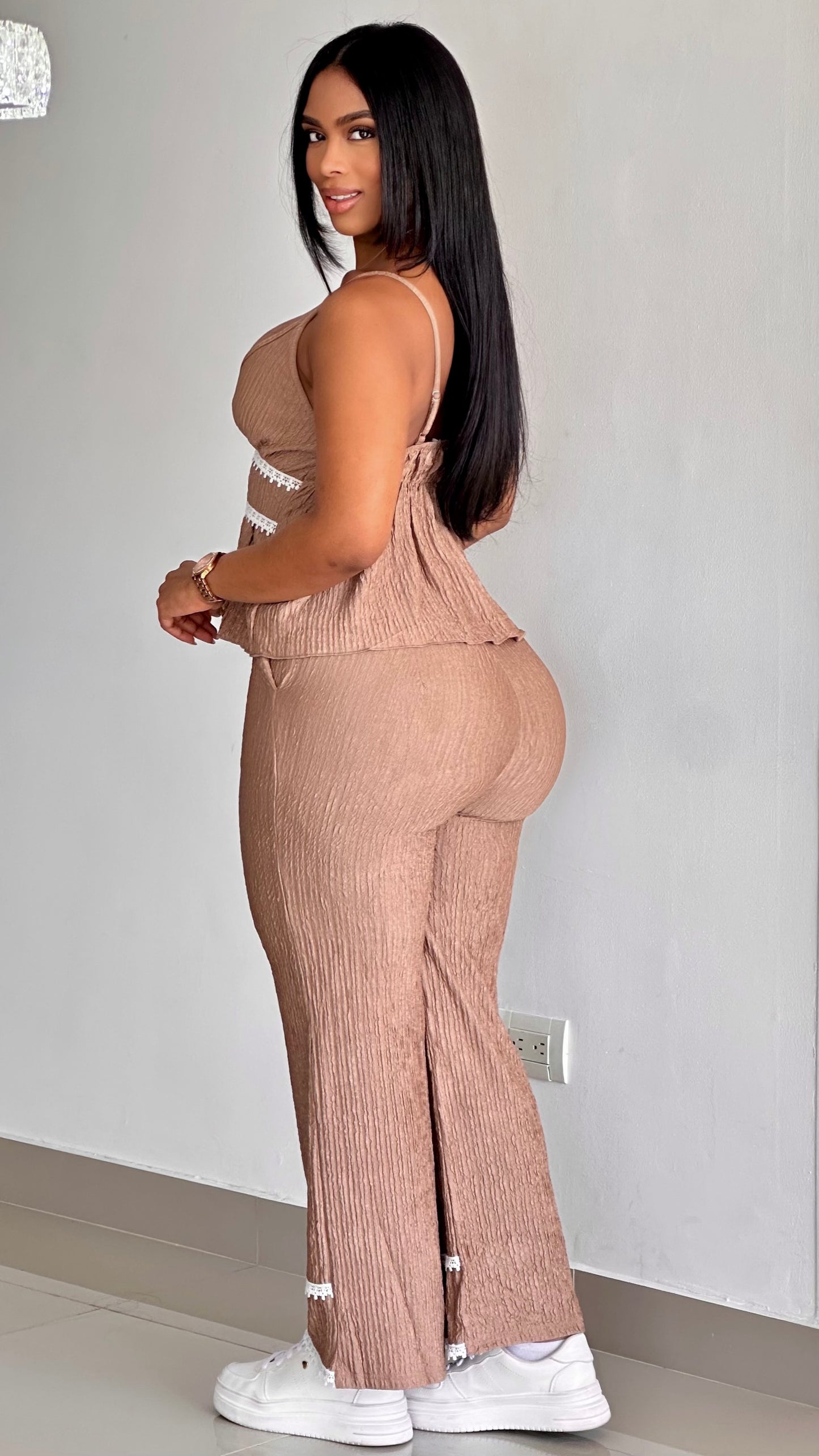 CONJUNTO BLUSA TIRAS GUIPIUR ACANALADA STRETCH - 37027