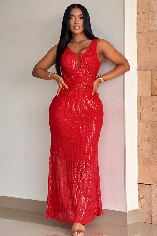 VESTIDO LARGO LENTEJUELA ESCOTE EN V - 23836