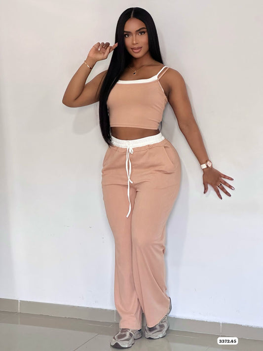 CONJUNTO RIB BLUSA TIRAS CON BLANCO  - 3372
