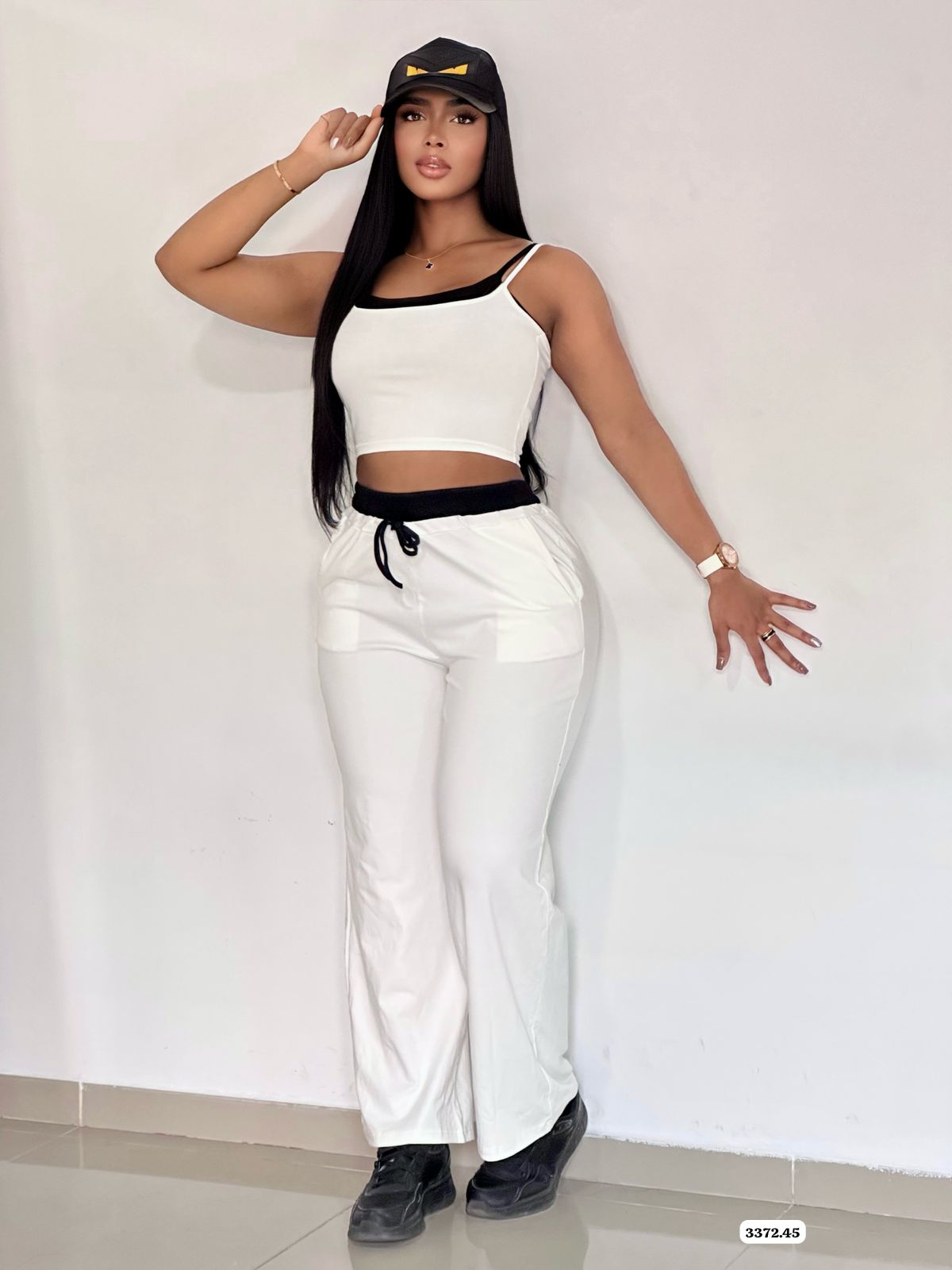 CONJUNTO RIB BLUSA TIRAS CON BLANCO  - 3372