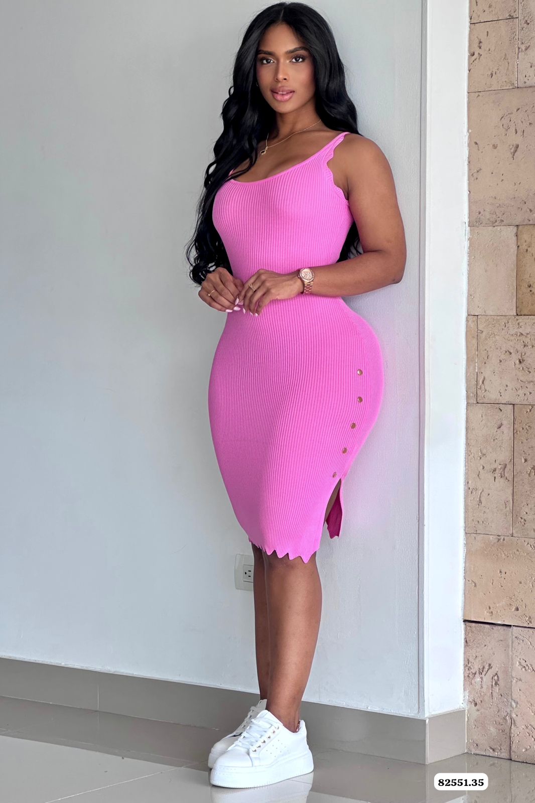 VESTIDO BASICO BOTONES LATERAL CORTE - 82551