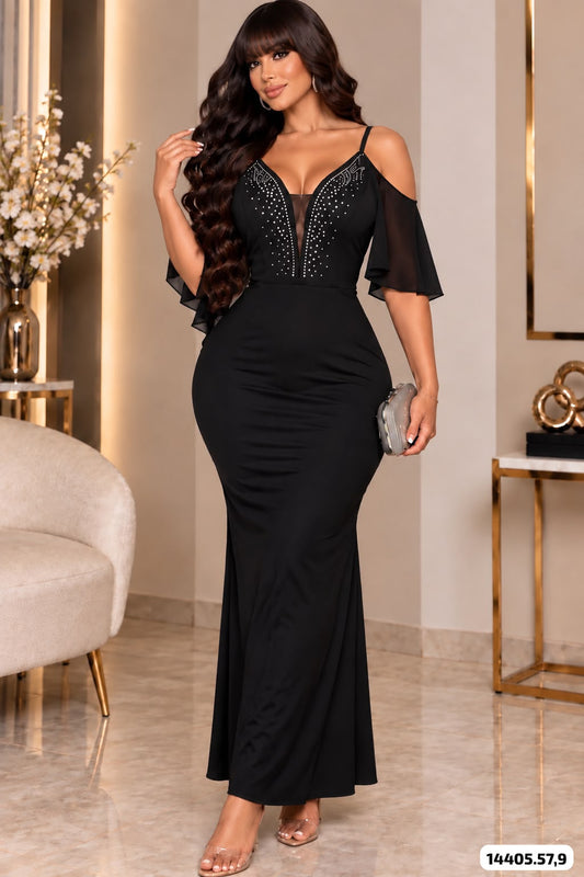 VESTIDO ELEGANTE PEDRERIA EN ESCOTE - 14405