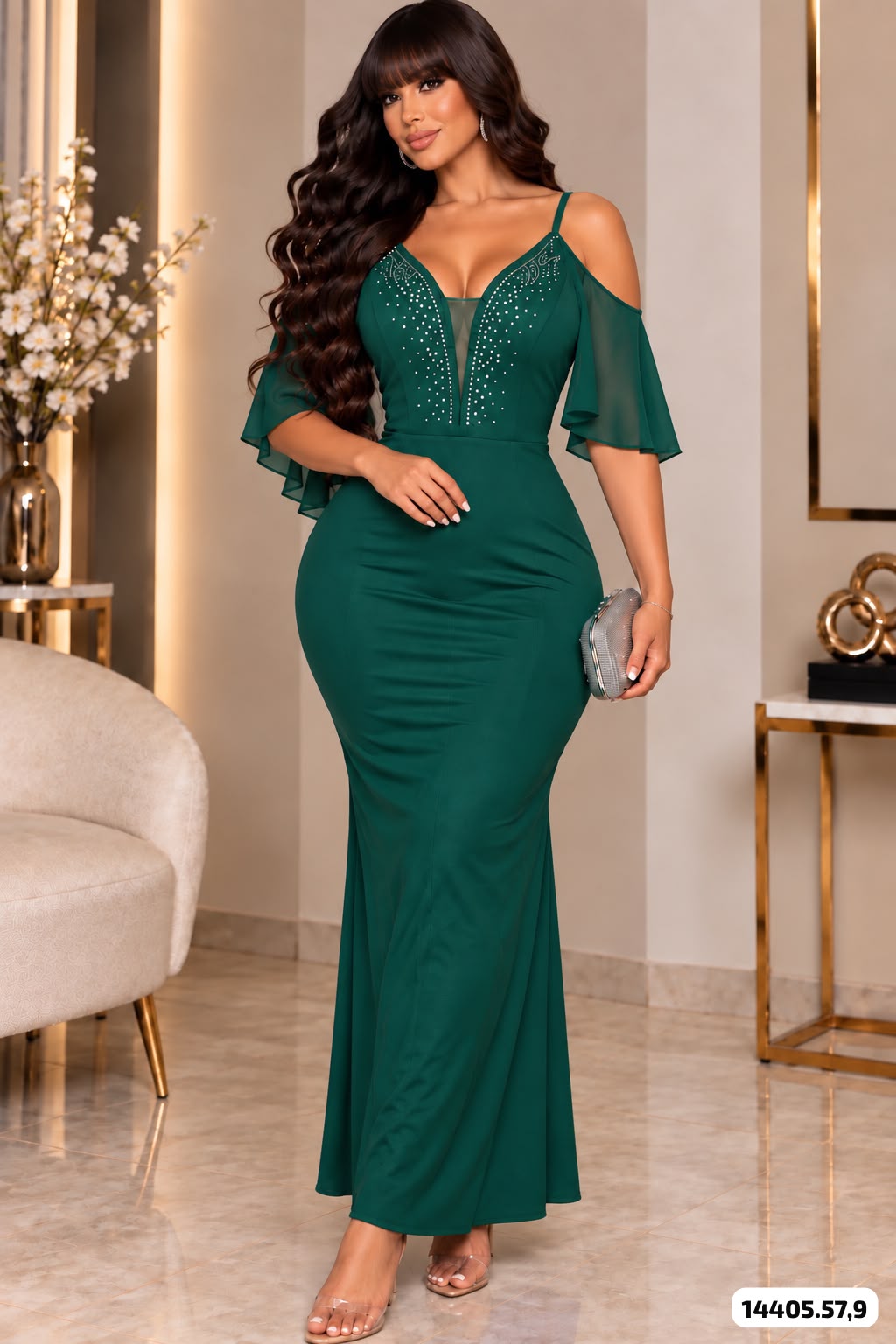 VESTIDO ELEGANTE PEDRERIA EN ESCOTE - 14405