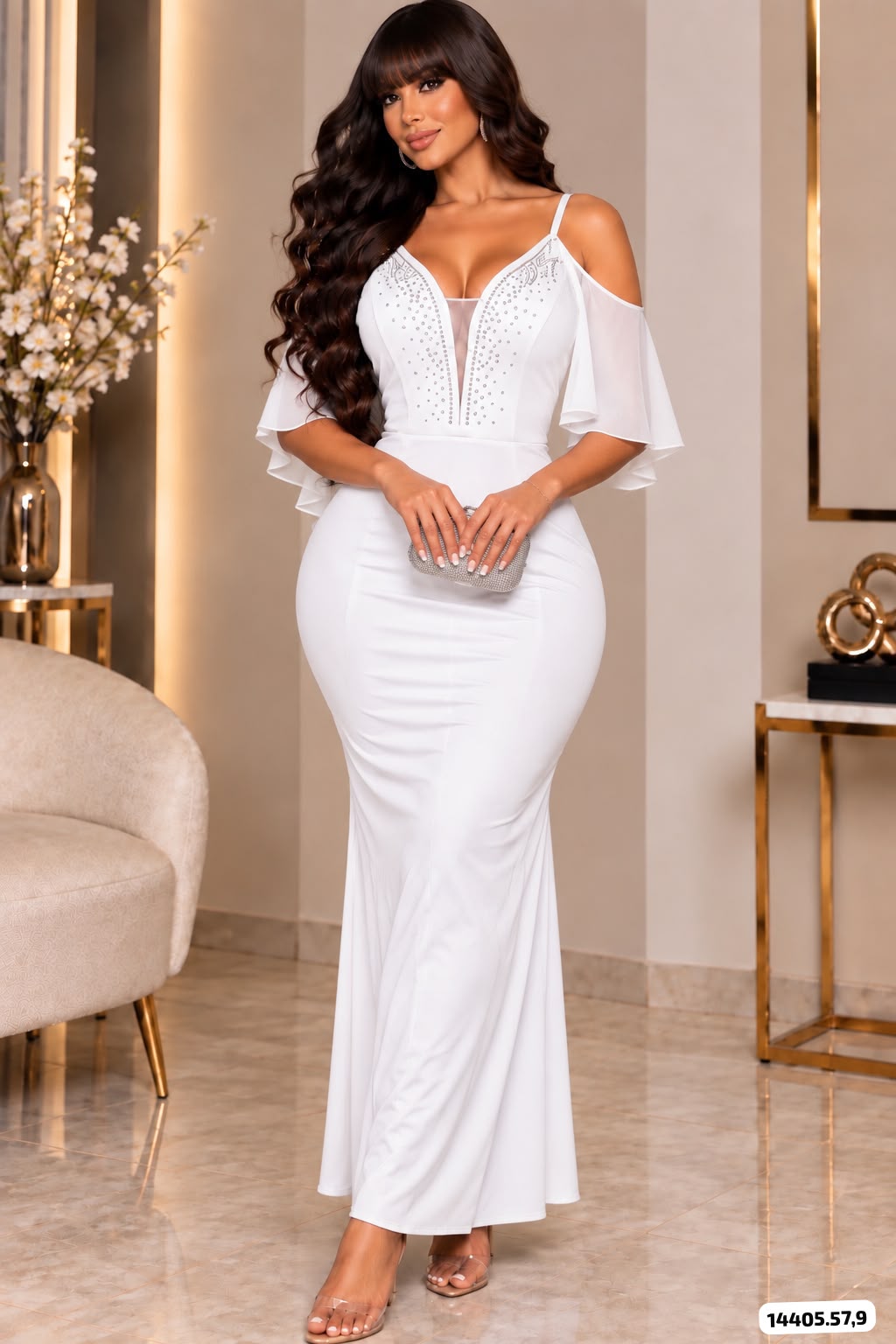 VESTIDO ELEGANTE PEDRERIA EN ESCOTE - 14405
