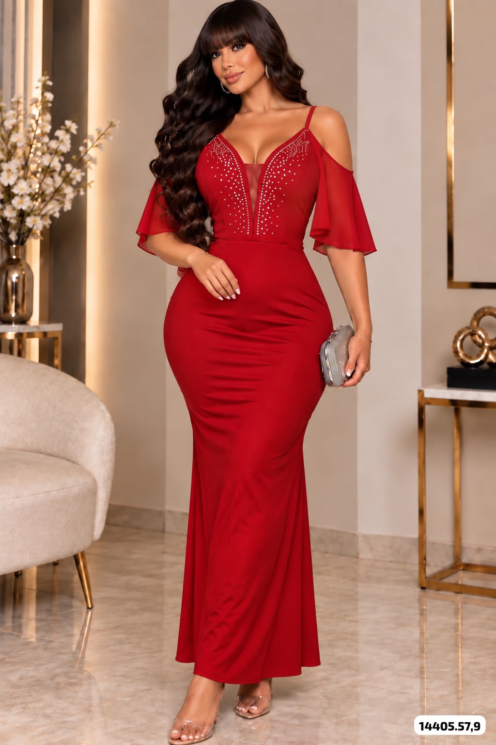 VESTIDO ELEGANTE PEDRERIA EN ESCOTE - 14405
