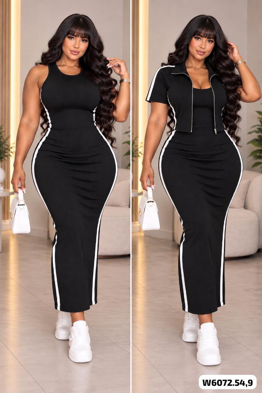 CONJUNTO VESTIDO MAS CHALECO CIERRE EN RIB - W6072