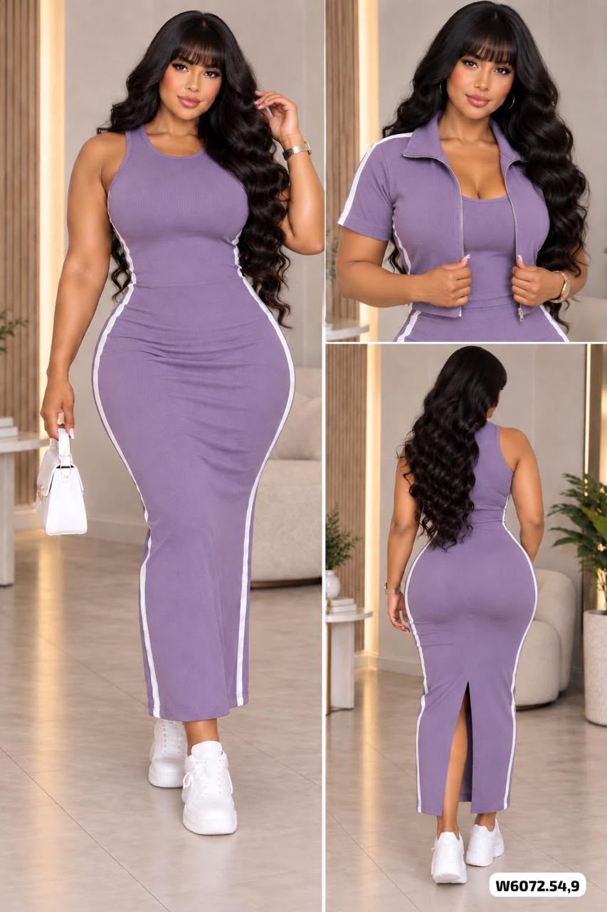 CONJUNTO VESTIDO MAS CHALECO CIERRE EN RIB - W6072
