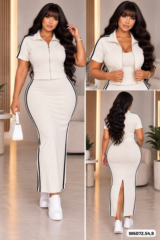 CONJUNTO VESTIDO MAS CHALECO CIERRE EN RIB - W6072