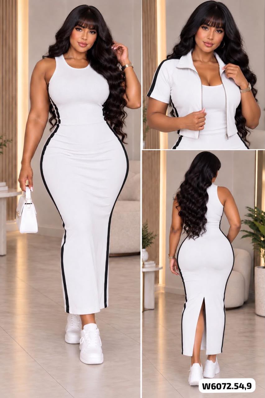 CONJUNTO VESTIDO MAS CHALECO CIERRE EN RIB - W6072